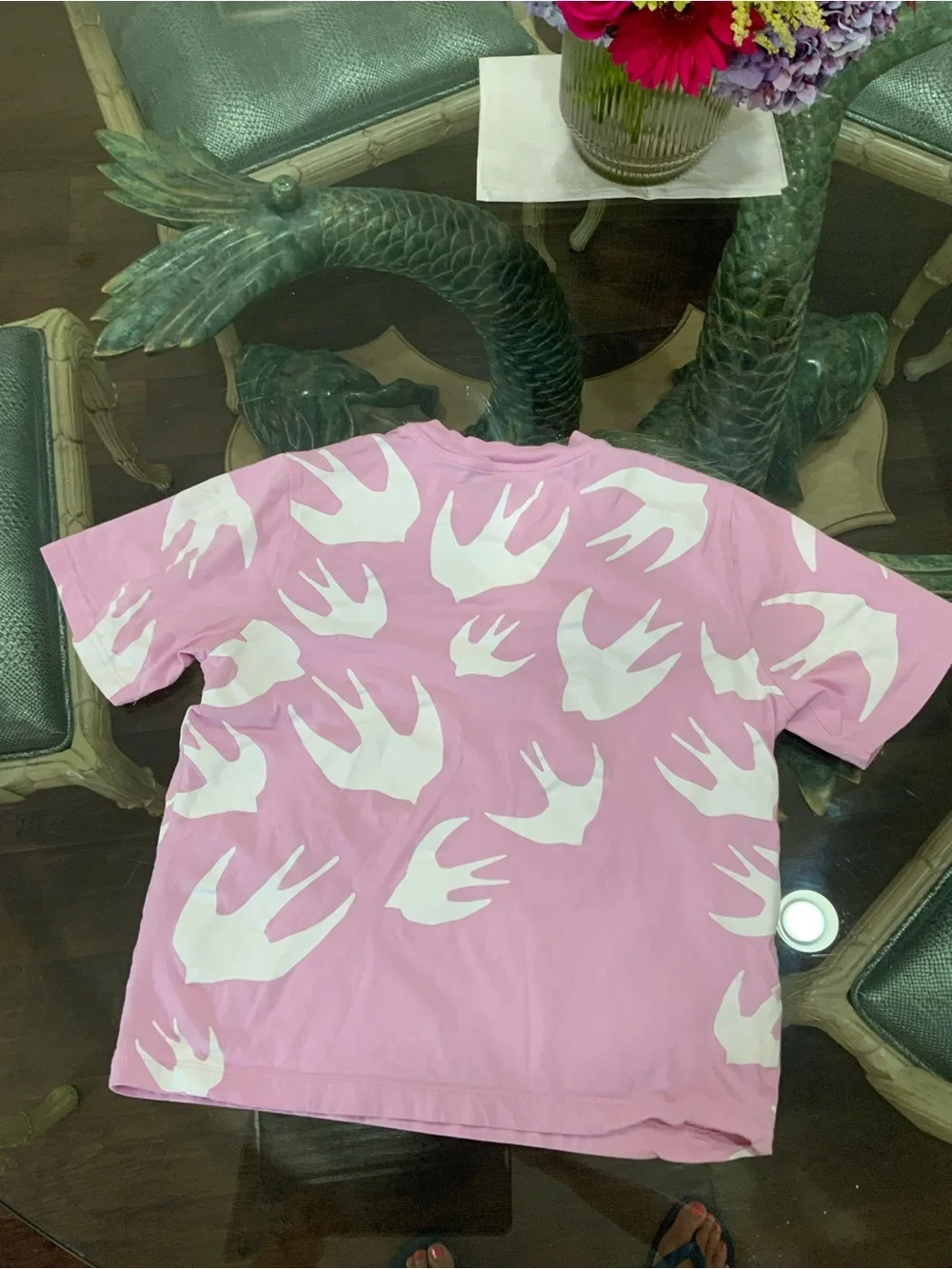 McQ by Alexander McQueen Pink Tee with White Swallow Print